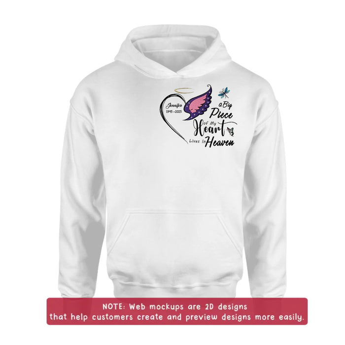 Personalized Embroidered Memorial Shirt/ Hoodie – A Big Piece of My Heart Lives in Heaven – Custom In Loving Memory Gift with Name & Dates