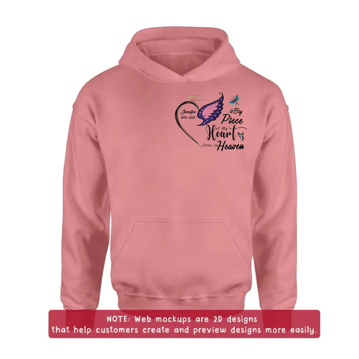 Personalized Embroidered Memorial Shirt/ Hoodie – A Big Piece of My Heart Lives in Heaven – Custom In Loving Memory Gift with Name & Dates
