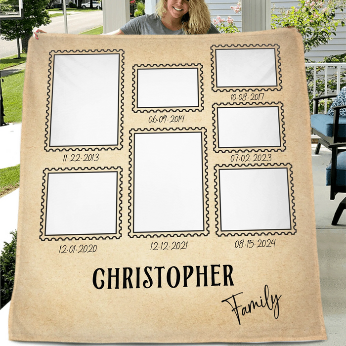 Personalized Family Photo Timeline Fleece Throw Blanket – Custom Dates & Pictures – Family Milestone Gift
