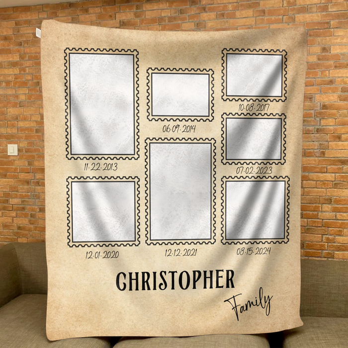 Personalized Family Photo Timeline Fleece Throw Blanket – Custom Dates & Pictures – Family Milestone Gift