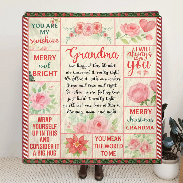 Personalized Christmas Fleece Throw Blanket/ Quilt – You Are My Sunshine - Gift for Grandma/ Nana from Grandkids