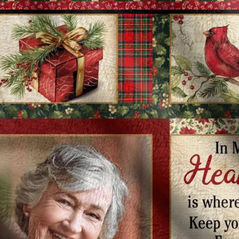 Personalized Christmas Memorial Fleece Throw Blanket / Quilt – In My Heart Is Where I'll Keep You Forever - Custom Photo Sympathy Gift for Loss of Loved One