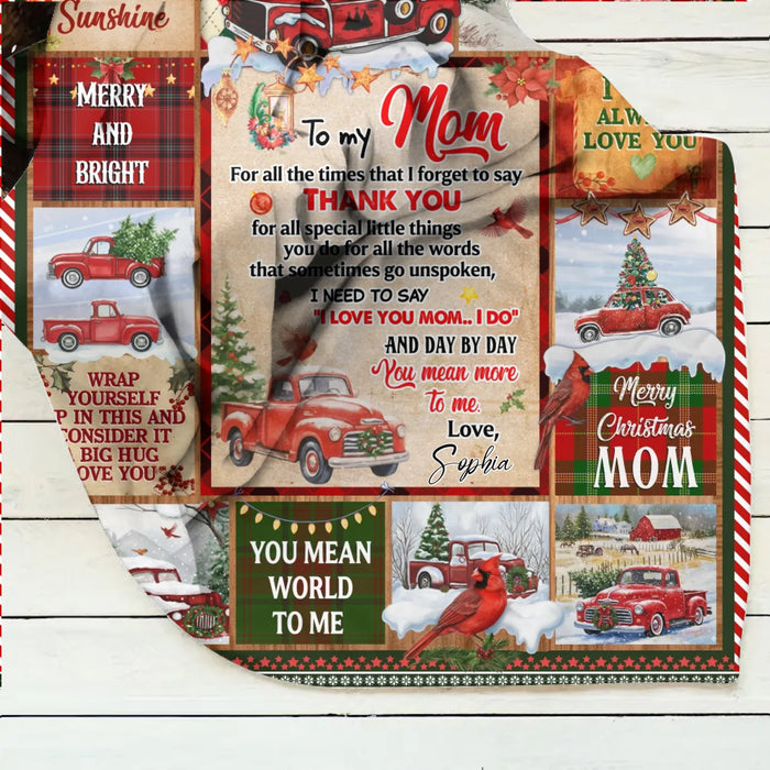 Personalized Christmas Fleece Throw Blanket / Quilt for Mom - You Are My Sunshine, Thank You Mom - Holiday Gift from Daughter or Son