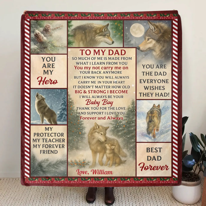 Personalized Christmas Fleece Throw Blanket / Quilt for Dad - To My Dad, You Are My Hero - Sentimental Holiday Gift from Children