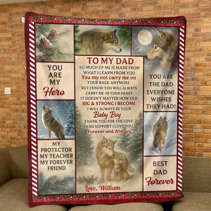 Personalized Christmas Fleece Throw Blanket / Quilt for Dad - To My Dad, You Are My Hero - Sentimental Holiday Gift from Children