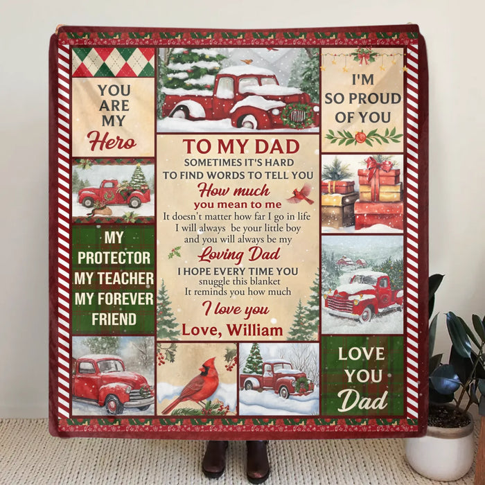 Personalized Christmas Fleece Throw Blanket / Quilt - Gift Idea from Son/ Daughter to Dad - I'm So Proud Of You