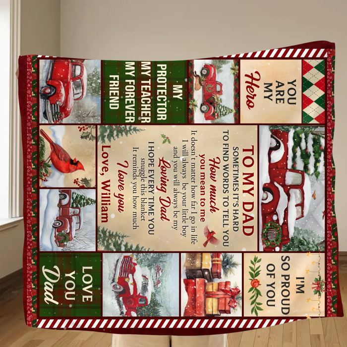 Personalized Christmas Fleece Throw Blanket / Quilt - Gift Idea from Son/ Daughter to Dad - I'm So Proud Of You