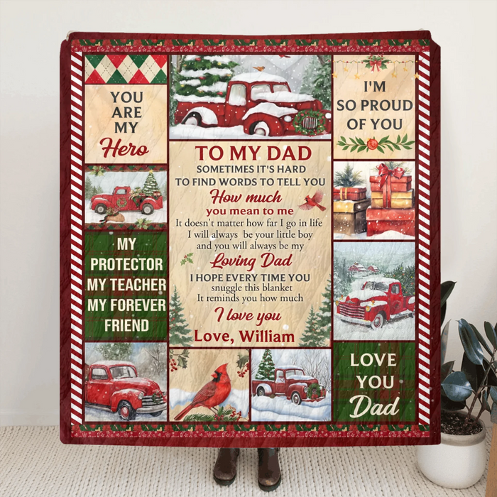 Personalized Christmas Fleece Throw Blanket / Quilt - Gift Idea from Son/ Daughter to Dad - I'm So Proud Of You