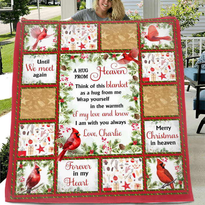 Personalized Memorial Fleece Throw Blanket/ Quilt - Memorial Gift Idea For Christmas -  A Hug From Heaven - Custom Name