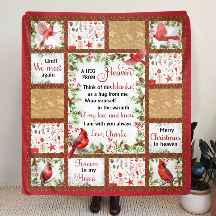 Personalized Memorial Fleece Throw Blanket/ Quilt - Memorial Gift Idea For Christmas -  A Hug From Heaven - Custom Name