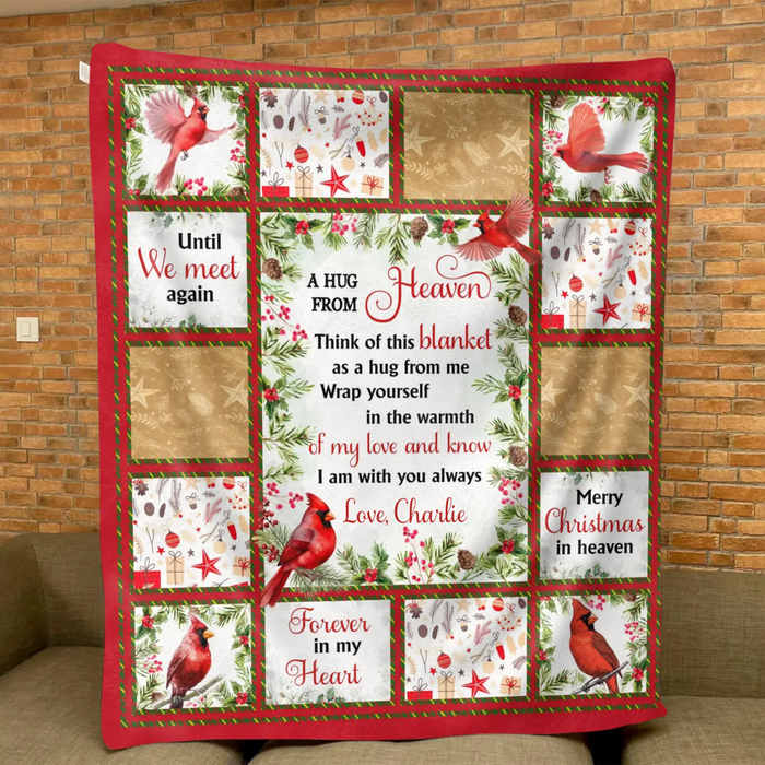 Personalized Memorial Fleece Throw Blanket/ Quilt - Memorial Gift Idea For Christmas -  A Hug From Heaven - Custom Name