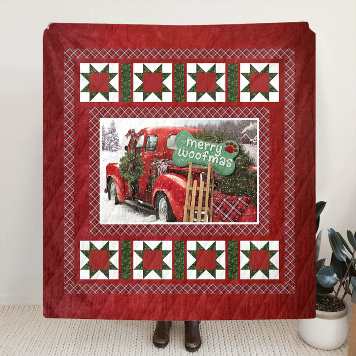 Personalized Dog Photo Fleece Throw Blanket/ Quilt - Merry Woofmas - Christmas Gift for Dog Lover with 8 Photos