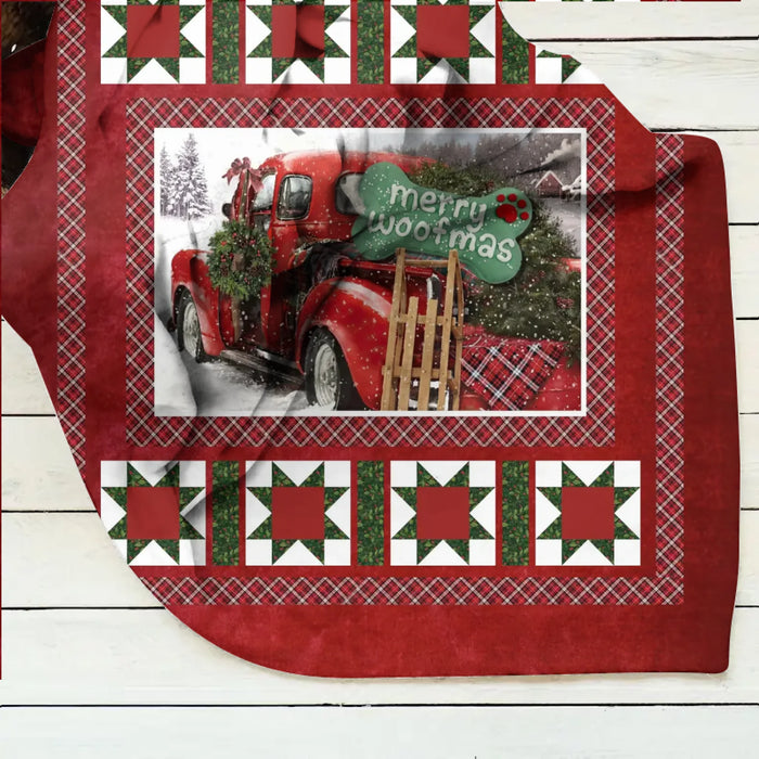 Personalized Dog Photo Fleece Throw Blanket/ Quilt - Merry Woofmas - Christmas Gift for Dog Lover with 8 Photos