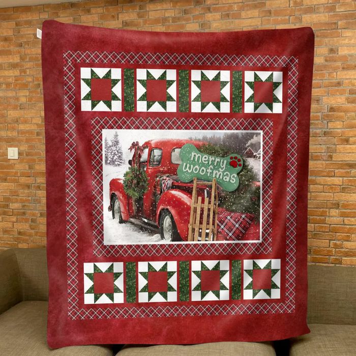 Personalized Dog Photo Fleece Throw Blanket/ Quilt - Merry Woofmas - Christmas Gift for Dog Lover with 8 Photos