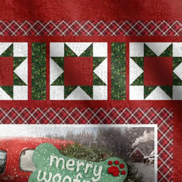 Personalized Dog Photo Fleece Throw Blanket/ Quilt - Merry Woofmas - Christmas Gift for Dog Lover with 8 Photos