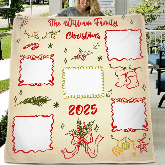 Personalized Family Christmas Blanket - Custom Name & Up to 5 Photos - Cozy Holiday Gift for Families - Christmas 2025