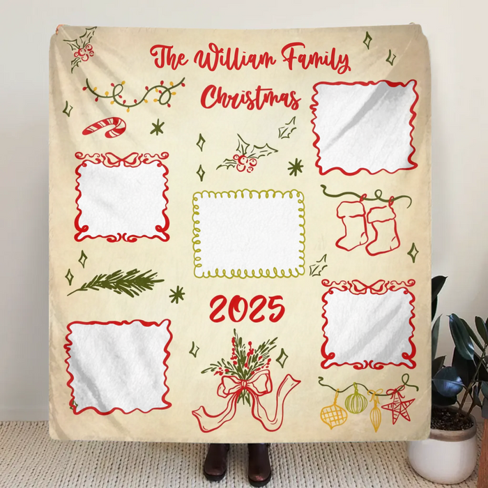 Personalized Family Christmas Blanket - Custom Name & Up to 5 Photos - Cozy Holiday Gift for Families - Christmas 2025