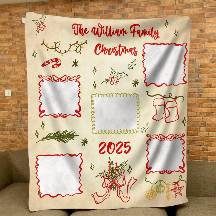 Personalized Family Christmas Blanket - Custom Name & Up to 5 Photos - Cozy Holiday Gift for Families - Christmas 2025