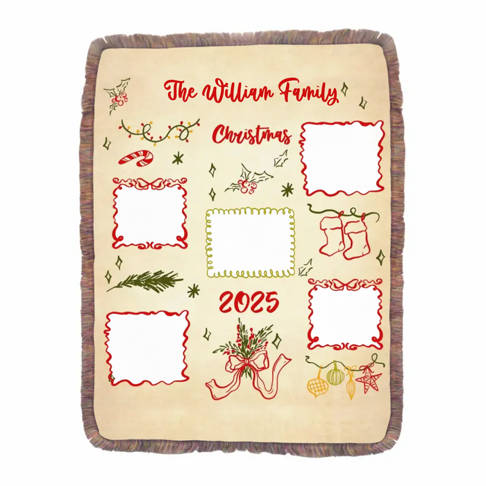 Personalized Family Christmas Fringe Blanket - Custom Name & Up to 5 Photos - Cozy Holiday Gift for Families - Christmas 2025