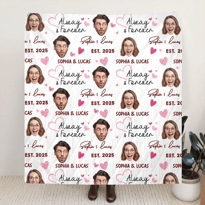 Personalized Couple Face Blanket - Add Your Faces, Names & Anniversary Year - Cute & Fun Valentine’s Gift