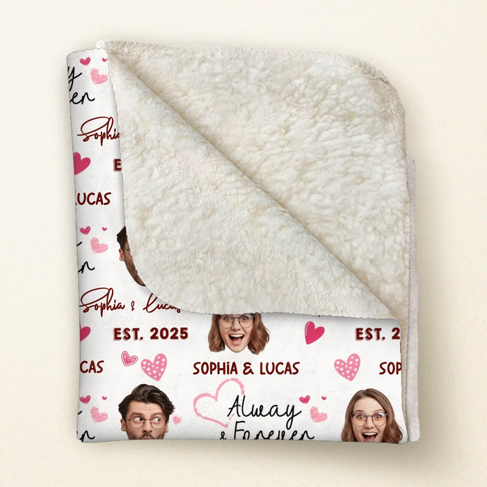 Personalized Couple Face Blanket - Add Your Faces, Names & Anniversary Year - Cute & Fun Valentine’s Gift