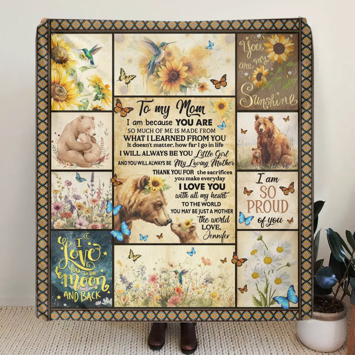 Personalized To My Mom Fleece Throw Blanket/ Quilt - Gift Idea To My Mom - You Are My Sunshine - Heartfelt Mother’s Day or Birthday Gift