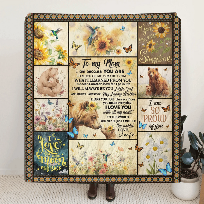 Personalized To My Mom Fleece Throw Blanket/ Quilt - Gift Idea To My Mom - You Are My Sunshine - Heartfelt Mother’s Day or Birthday Gift