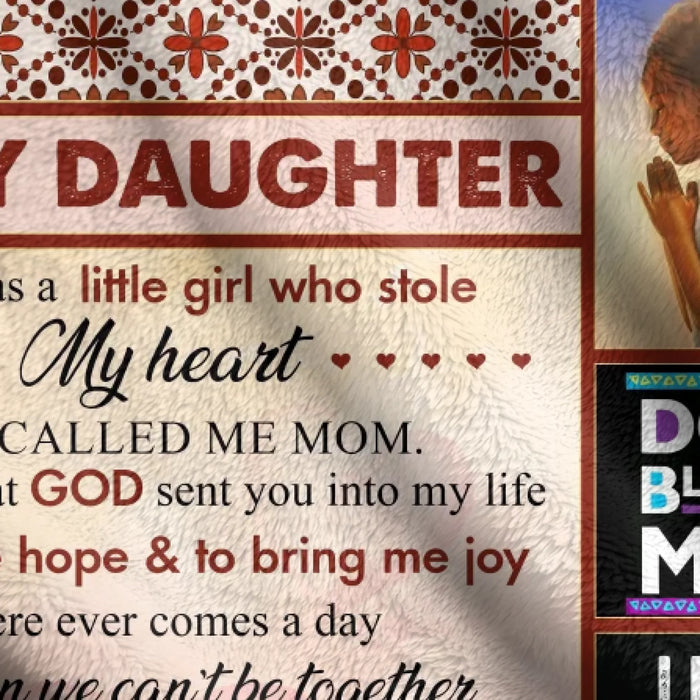 Personalized To My Daughter Fleece Throw Blanket/ Quilt - Heartfelt Message, Afro Girl Art & Love Quote - Gift from Mom
