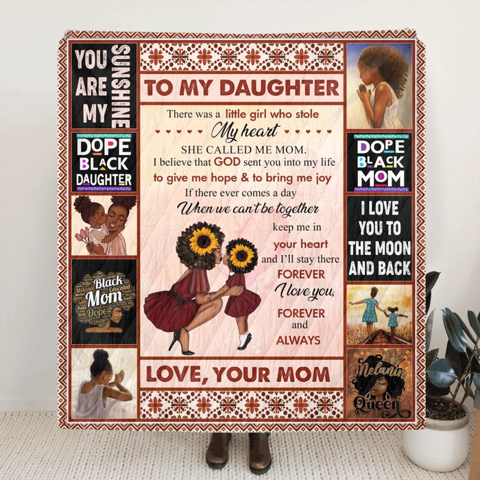 Personalized To My Daughter Fleece Throw Blanket/ Quilt - Heartfelt Message, Afro Girl Art & Love Quote - Gift from Mom