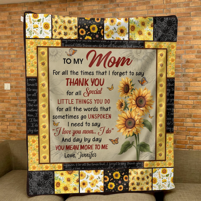 Personalized To My Mom Fleece Throw Blanket/ Quilt - Gift Idea To Mom/ Mother - And Day By Day You Mean More To Me