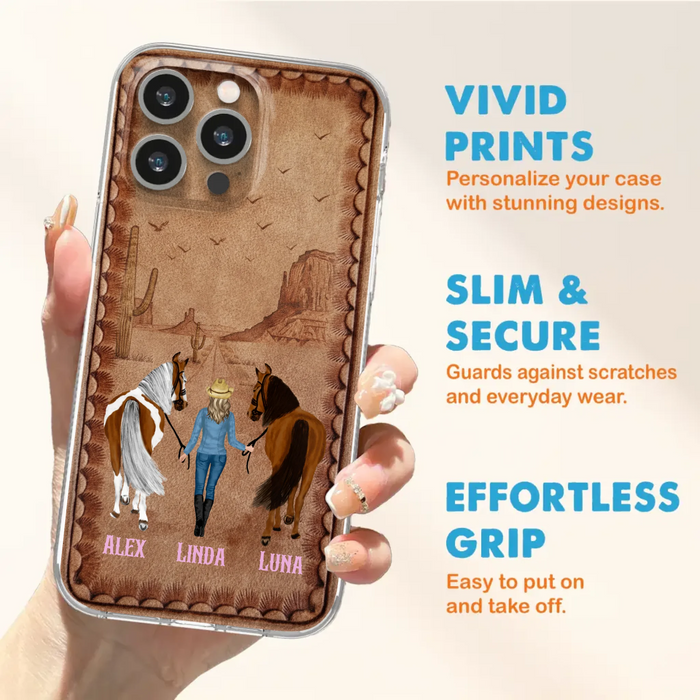Personalized Cowgirl Phone Case For iPhone/ Samsung - Custom Names & Horses - Gift Idea For Horse Lover