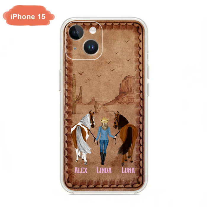 Personalized Cowgirl Phone Case For iPhone/ Samsung - Custom Names & Horses - Gift Idea For Horse Lover