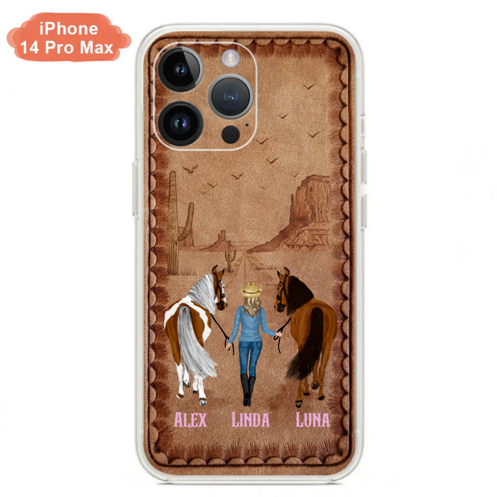 Personalized Cowgirl Phone Case For iPhone/ Samsung - Custom Names & Horses - Gift Idea For Horse Lover