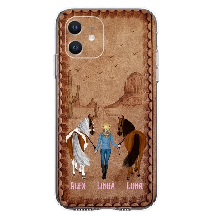 Personalized Cowgirl Phone Case For iPhone/ Samsung - Custom Names & Horses - Gift Idea For Horse Lover