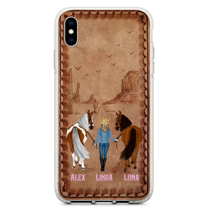 Personalized Cowgirl Phone Case For iPhone/ Samsung - Custom Names & Horses - Gift Idea For Horse Lover