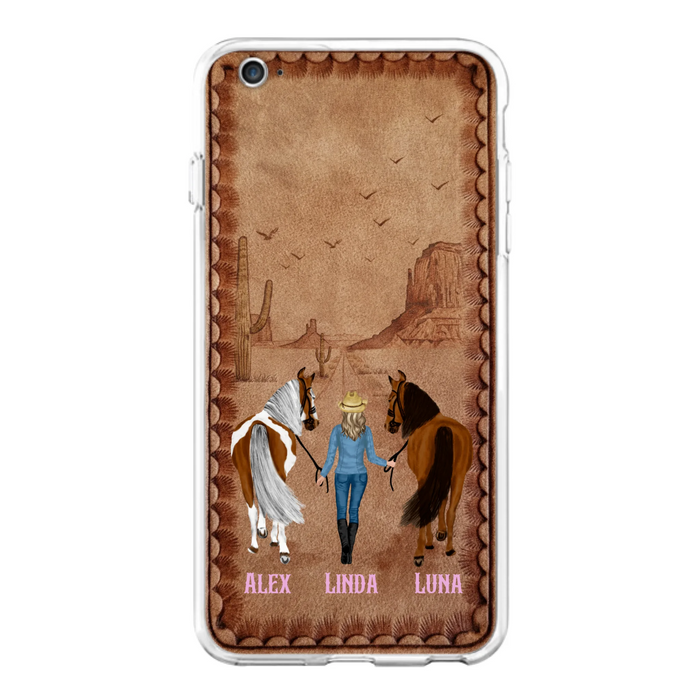 Personalized Cowgirl Phone Case For iPhone/ Samsung - Custom Names & Horses - Gift Idea For Horse Lover