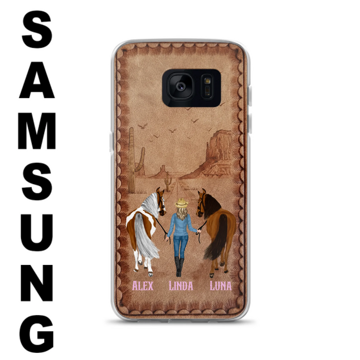 Personalized Cowgirl Phone Case For iPhone/ Samsung - Custom Names & Horses - Gift Idea For Horse Lover