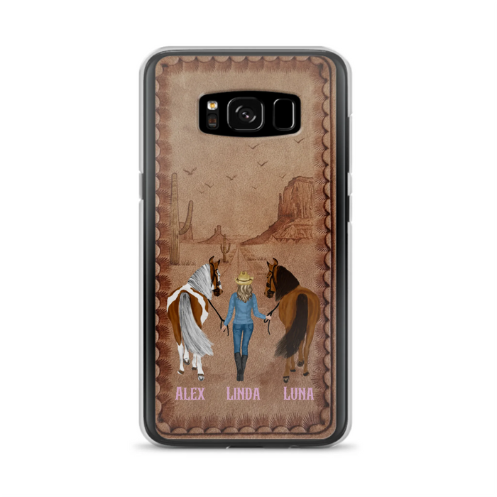 Personalized Cowgirl Phone Case For iPhone/ Samsung - Custom Names & Horses - Gift Idea For Horse Lover