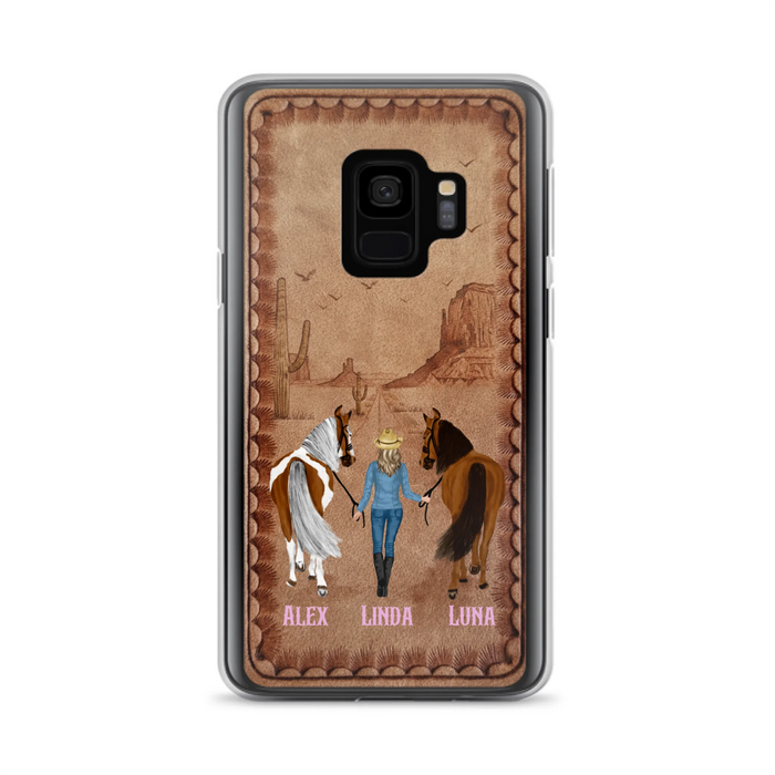 Personalized Cowgirl Phone Case For iPhone/ Samsung - Custom Names & Horses - Gift Idea For Horse Lover