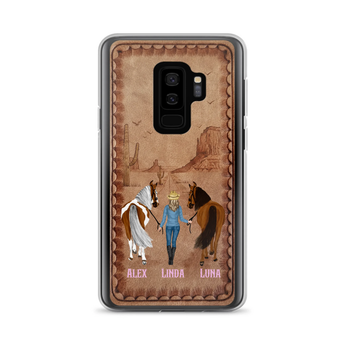 Personalized Cowgirl Phone Case For iPhone/ Samsung - Custom Names & Horses - Gift Idea For Horse Lover