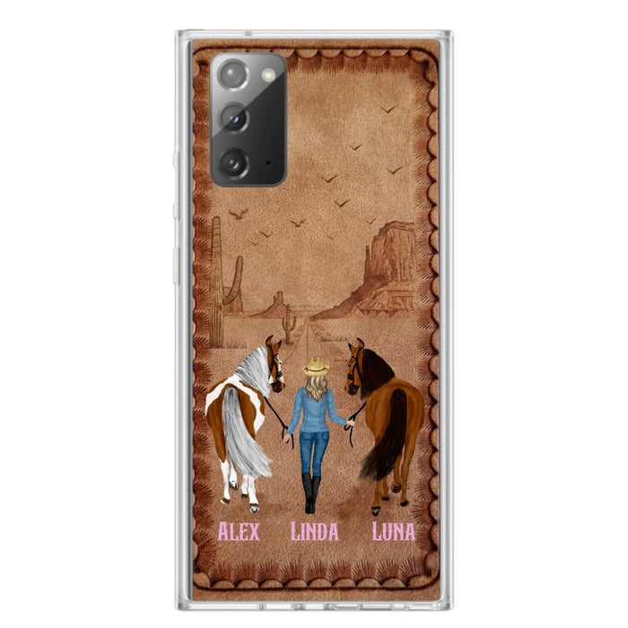 Personalized Cowgirl Phone Case For iPhone/ Samsung - Custom Names & Horses - Gift Idea For Horse Lover