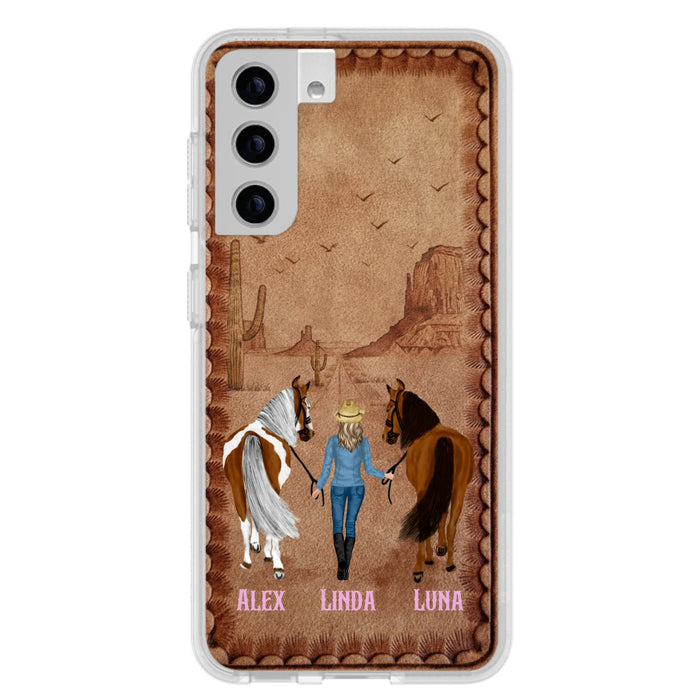 Personalized Cowgirl Phone Case For iPhone/ Samsung - Custom Names & Horses - Gift Idea For Horse Lover
