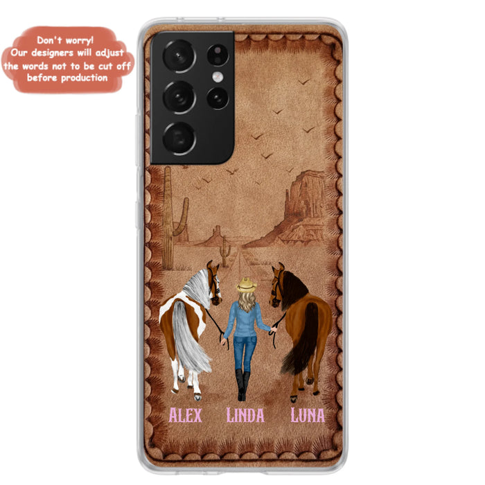 Personalized Cowgirl Phone Case For iPhone/ Samsung - Custom Names & Horses - Gift Idea For Horse Lover