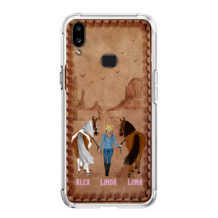 Personalized Cowgirl Phone Case For iPhone/ Samsung - Custom Names & Horses - Gift Idea For Horse Lover