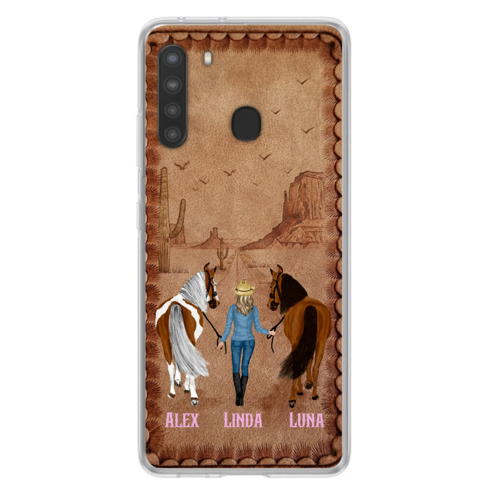 Personalized Cowgirl Phone Case For iPhone/ Samsung - Custom Names & Horses - Gift Idea For Horse Lover