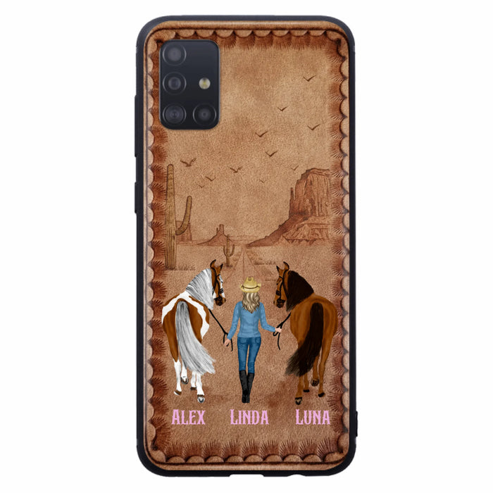 Personalized Cowgirl Phone Case For iPhone/ Samsung - Custom Names & Horses - Gift Idea For Horse Lover