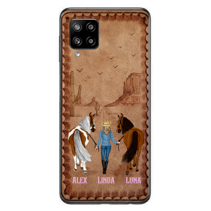 Personalized Cowgirl Phone Case For iPhone/ Samsung - Custom Names & Horses - Gift Idea For Horse Lover