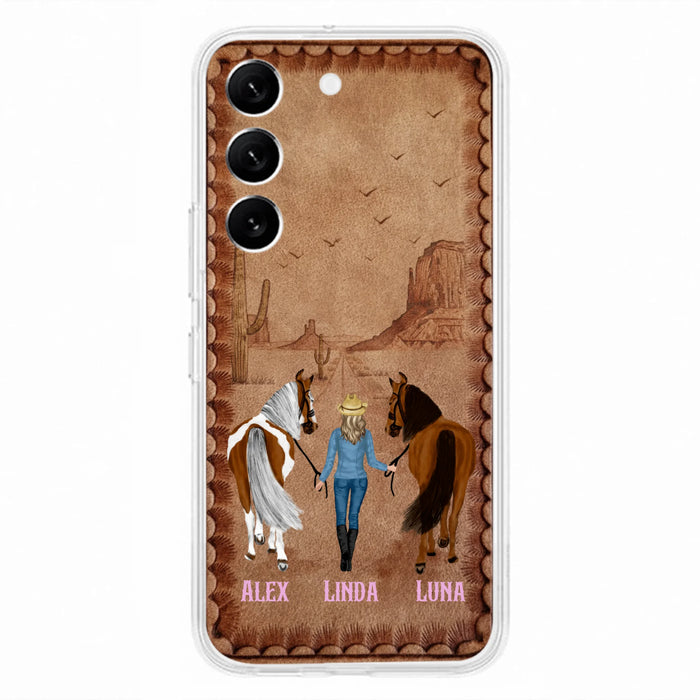Personalized Cowgirl Phone Case For iPhone/ Samsung - Custom Names & Horses - Gift Idea For Horse Lover