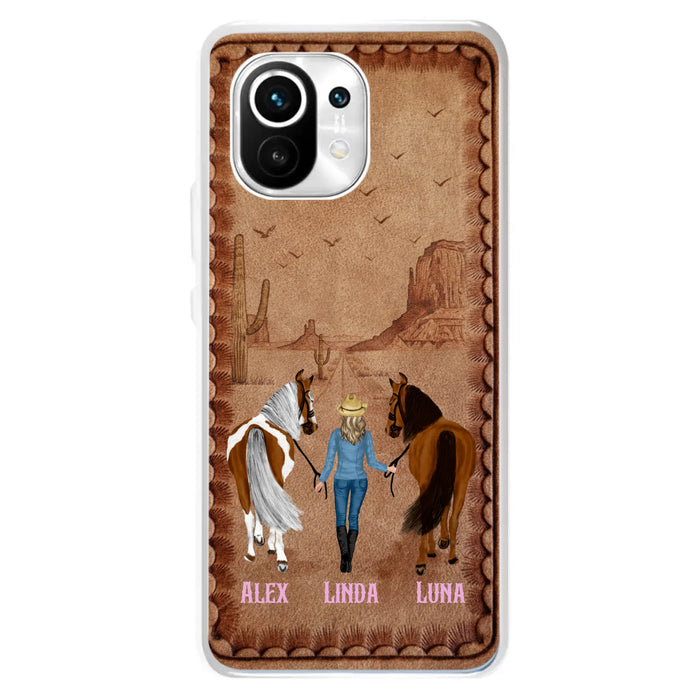 Personalized Cowgirl Phone Case - Xiaomi/ Huawei/ Oppo - Custom Names & Horses - Gift Idea For Horse Lover