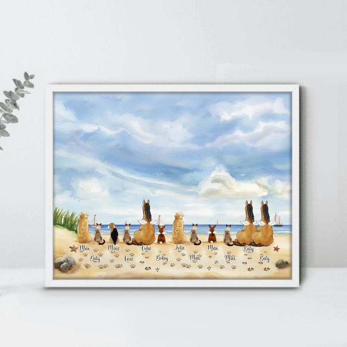 Personalized Pet At The Beach Poster - Gift Idea For Dog/ Cat/ Rabbit/ Horse Lovers with up to 12 Pets - Home Decor Gift